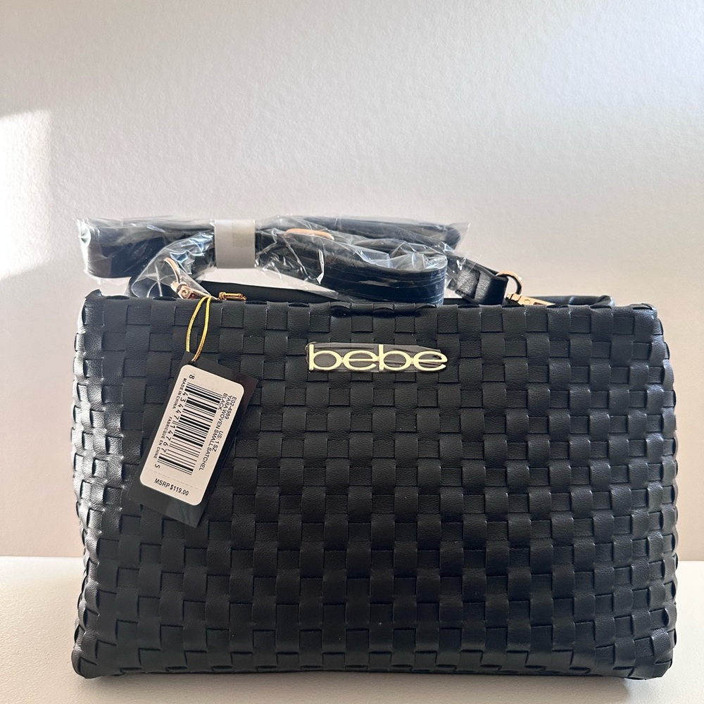 NWT Bebe Black YARA  Woven Satchel